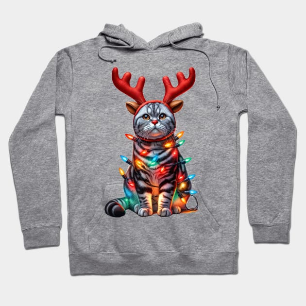 Christmas Red Nose American Shorthair Cat Hoodie by Chromatic Fusion Studio